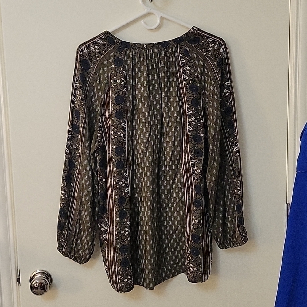 New DIRECTIONS Olive Green Floral Paisley Peasant Long Sleeve Hippy Tunic - Picture 7 of 12